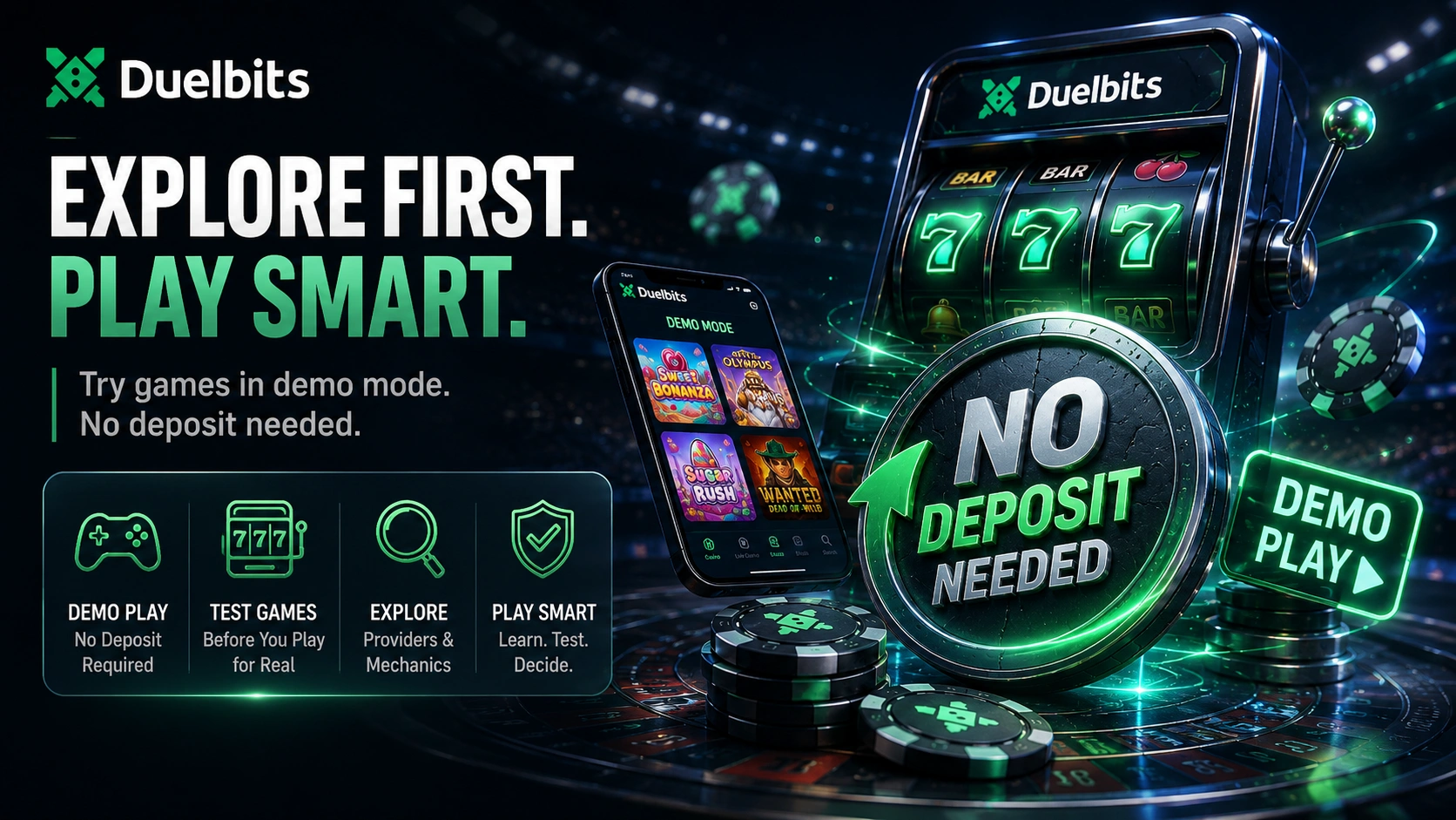 Duelbits demo mode for testing casino games before real play
